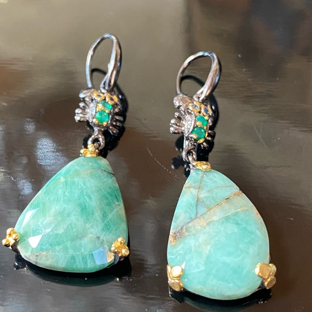 40CT Gorgeous Genuine Green Sapphire Earrings